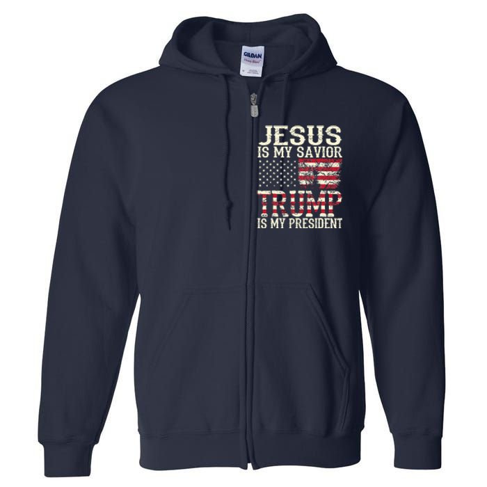 American Flag Tee Jesus Is My Savior Trump Full Zip Hoodie