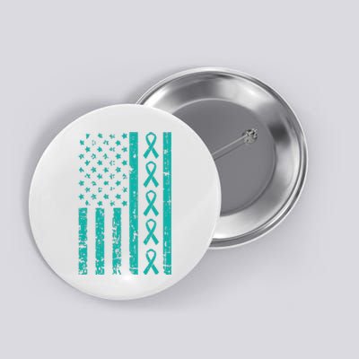 American Flag Teal Ribbon Cool Ovarian Cancer Awareness Gift Button