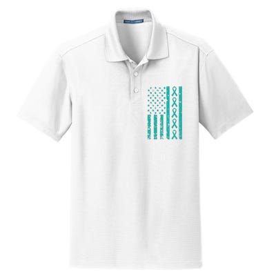 American Flag Teal Ribbon Cool Ovarian Cancer Awareness Gift Dry Zone Grid Polo