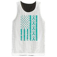 American Flag Teal Ribbon Cool Ovarian Cancer Awareness Gift Mesh Reversible Basketball Jersey Tank