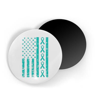 American Flag Teal Ribbon Cool Ovarian Cancer Awareness Gift Magnet