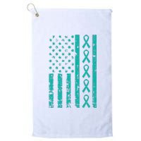 American Flag Teal Ribbon Cool Ovarian Cancer Awareness Gift Platinum Collection Golf Towel