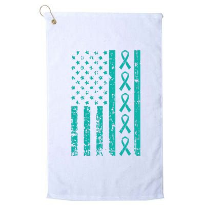 American Flag Teal Ribbon Cool Ovarian Cancer Awareness Gift Platinum Collection Golf Towel