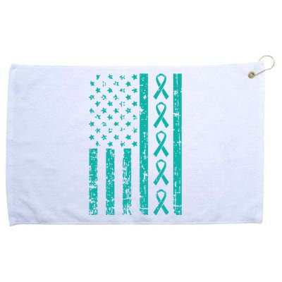 American Flag Teal Ribbon Cool Ovarian Cancer Awareness Gift Grommeted Golf Towel