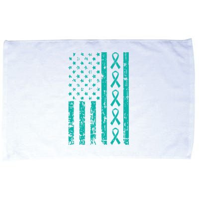 American Flag Teal Ribbon Cool Ovarian Cancer Awareness Gift Microfiber Hand Towel