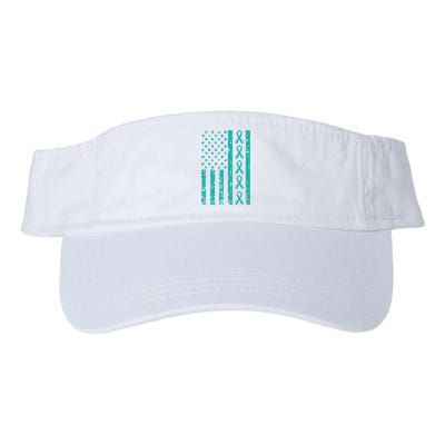 American Flag Teal Ribbon Cool Ovarian Cancer Awareness Gift Valucap Bio-Washed Visor