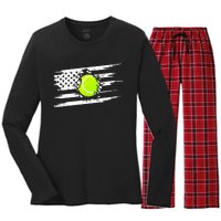 American Flag Tennis Apparel Tennis Women's Long Sleeve Flannel Pajama Set 