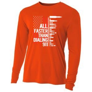 All Faster Than Dialing 911 American Flag Funny Gun Owner Gift Cooling Performance Long Sleeve Crew