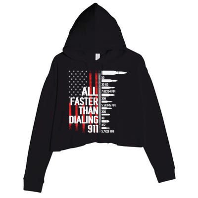 All Faster Than Dialing 911 American Flag Funny Gun Owner Gift Crop Fleece Hoodie