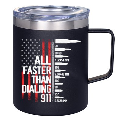 All Faster Than Dialing 911 American Flag Funny Gun Owner Gift 12oz Stainless Steel Coffee Mug