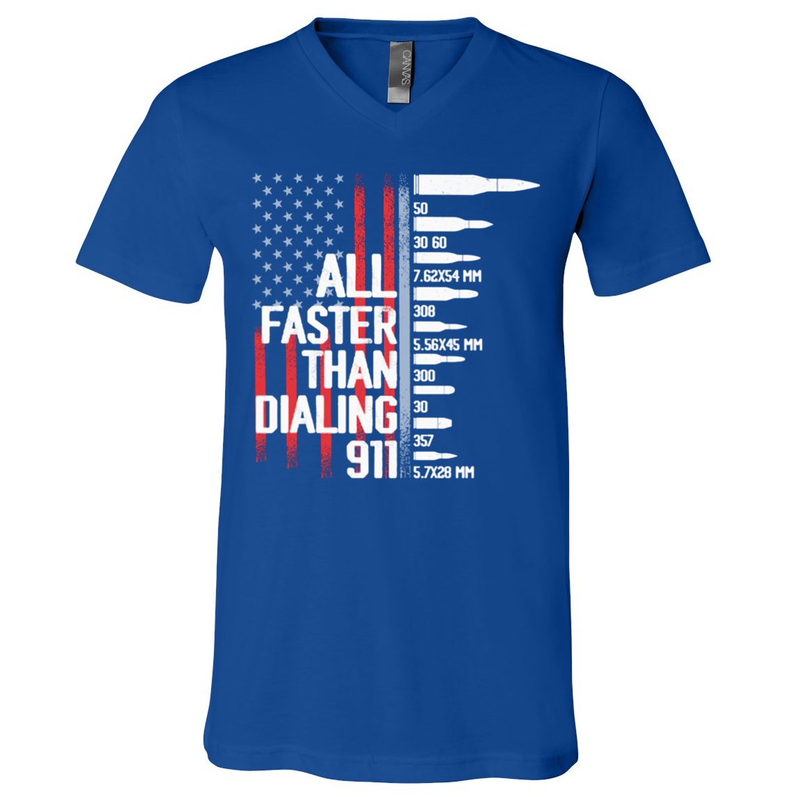 All Faster Than Dialing 911 American Flag Funny Gun Owner Gift V-Neck T-Shirt