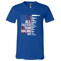 All Faster Than Dialing 911 American Flag Funny Gun Owner Gift V-Neck T-Shirt