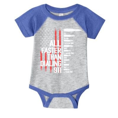 All Faster Than Dialing 911 American Flag Funny Gun Owner Gift Infant Baby Jersey Bodysuit