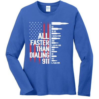 All Faster Than Dialing 911 American Flag Funny Gun Owner Gift Ladies Long Sleeve Shirt