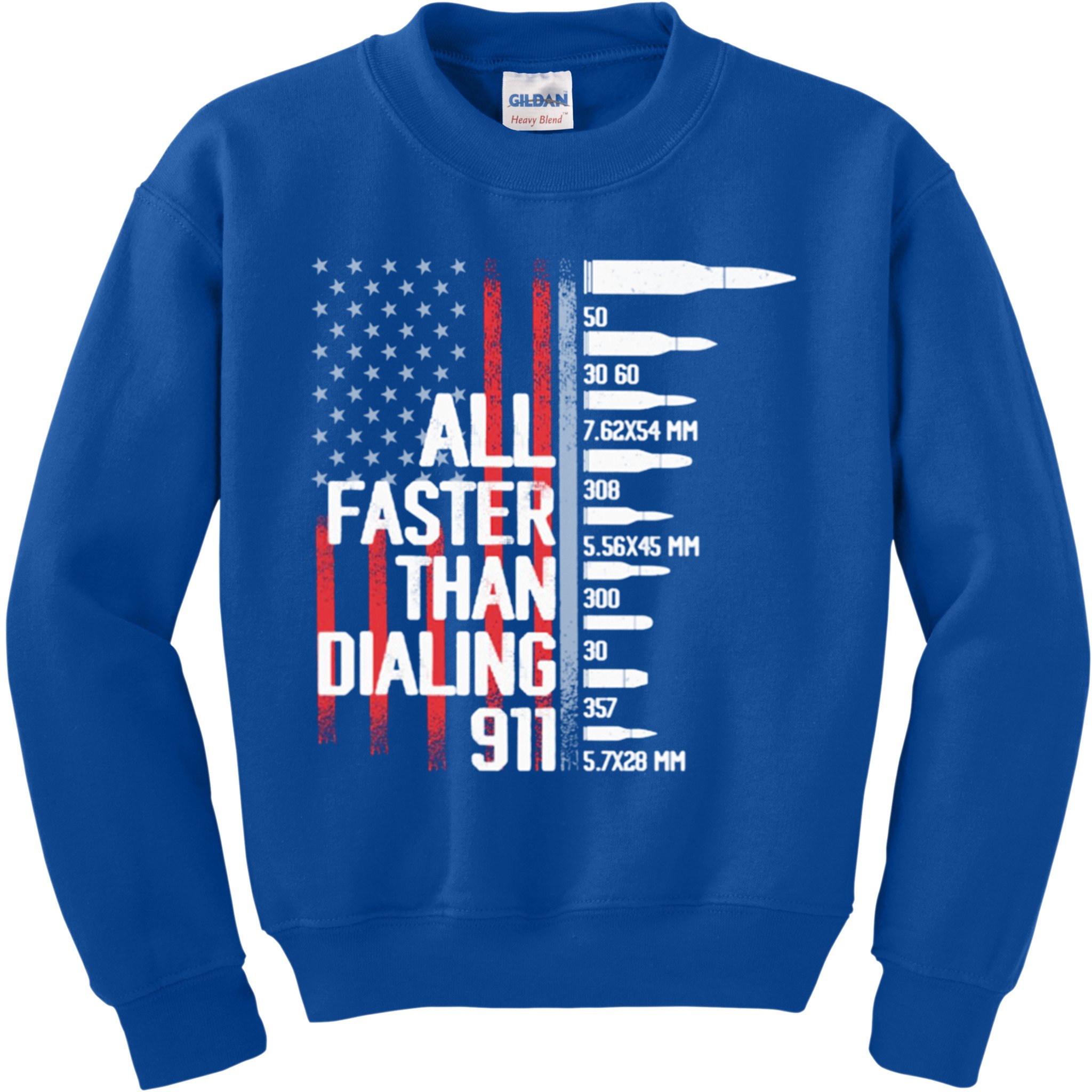 All Faster Than Dialing 911 American Flag Funny Gun Owner Gift Kids Sweatshirt