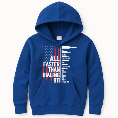 All Faster Than Dialing 911 American Flag Funny Gun Owner Gift Kids Hoodie