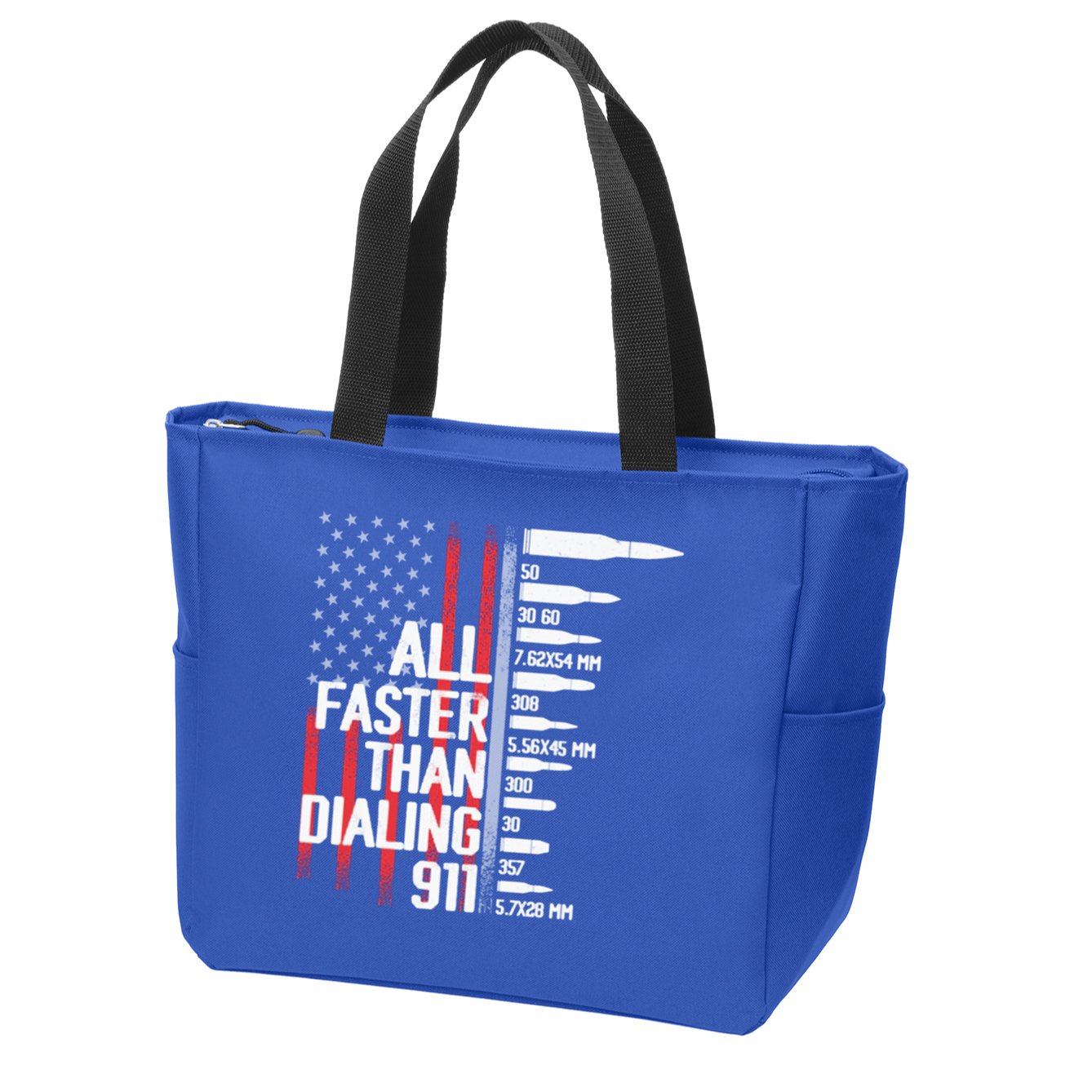 All Faster Than Dialing 911 American Flag Funny Gun Owner Gift Zip Tote Bag