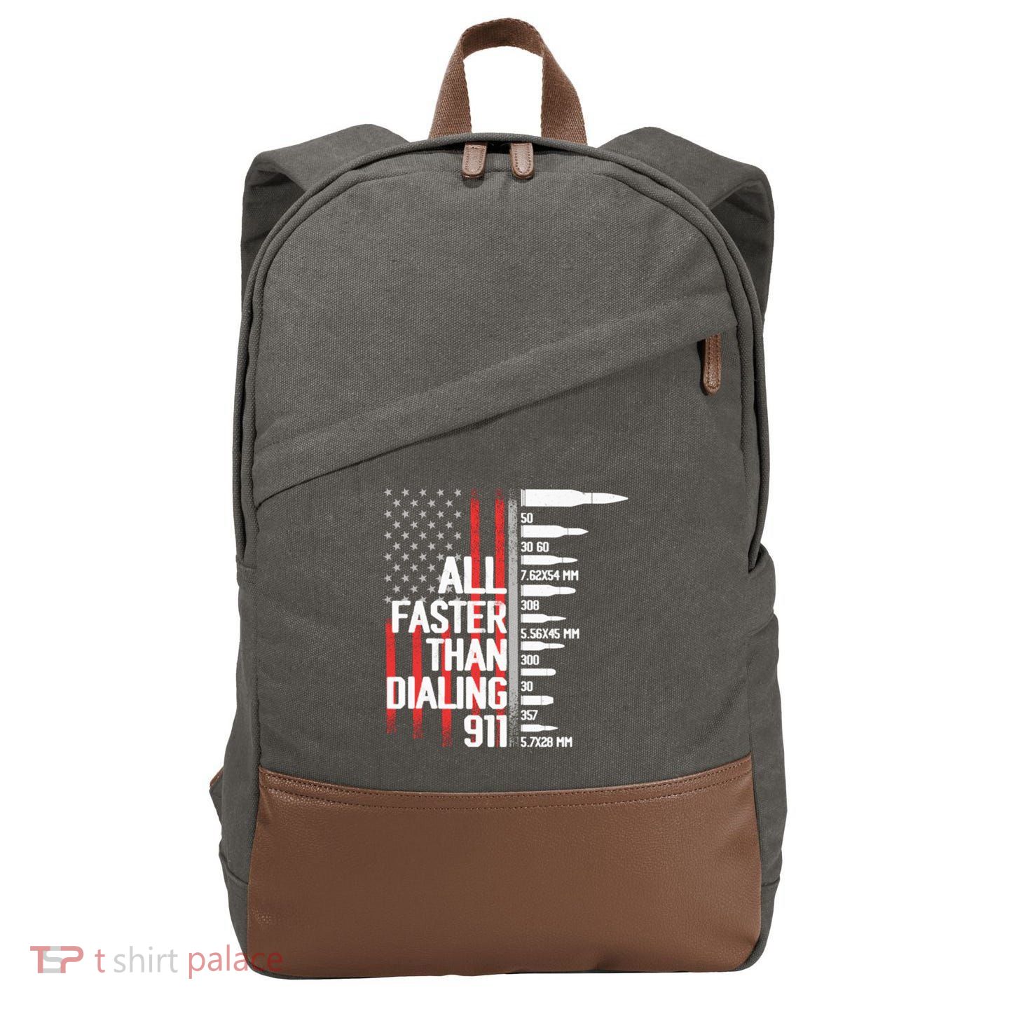 All Faster Than Dialing 911 American Flag Funny Gun Owner Gift Cotton Canvas Backpack