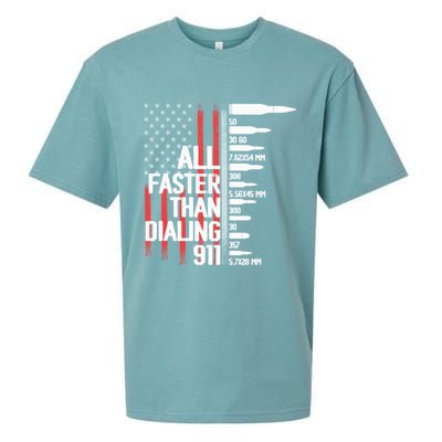 All Faster Than Dialing 911 American Flag Funny Gun Owner Gift Sueded Cloud Jersey T-Shirt