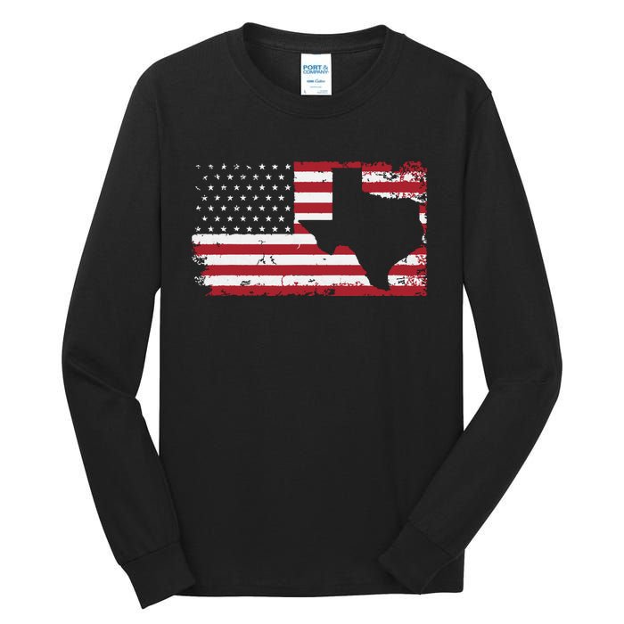 American Flag Texas 4th Of July Vintage Gift Retro Tall Long Sleeve T-Shirt