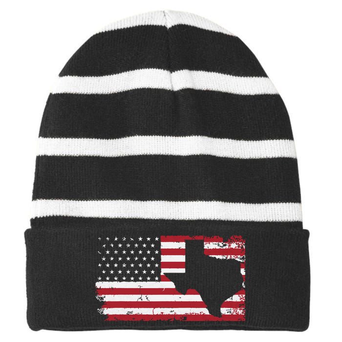 American Flag Texas 4th Of July Vintage Gift Retro Striped Beanie with Solid Band