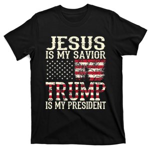 American Flag Tee Jesus Is My Savior Trump Is My President T-Shirt