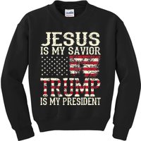 American Flag Tee Jesus Is My Savior Trump Is My President Kids Sweatshirt