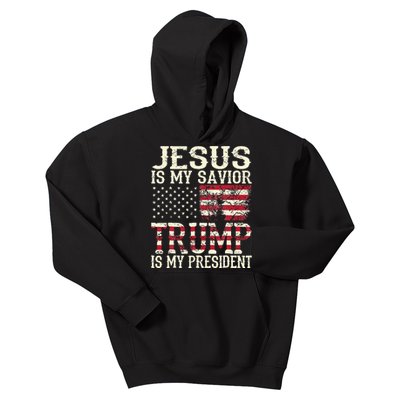 American Flag Tee Jesus Is My Savior Trump Is My President Kids Hoodie