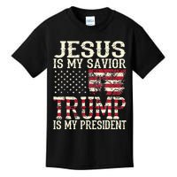 American Flag Tee Jesus Is My Savior Trump Is My President Kids T-Shirt