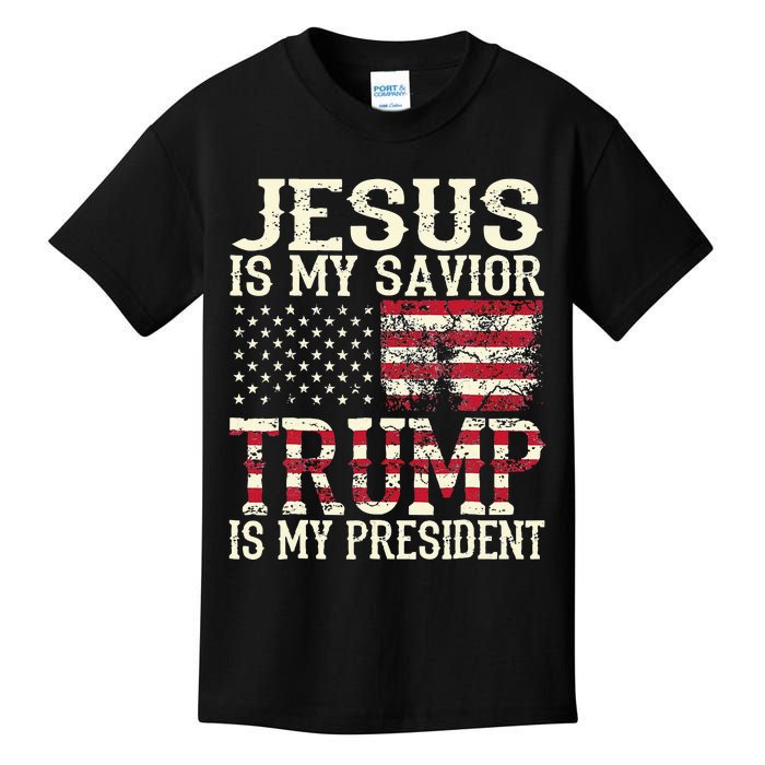 American Flag Tee Jesus Is My Savior Trump Is My President Kids T-Shirt