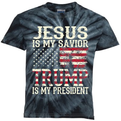 American Flag Tee Jesus Is My Savior Trump Is My President Kids Tie-Dye T-Shirt