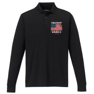 America Flag Trump Vance 2024 Vp Vice President Performance Long Sleeve Polo