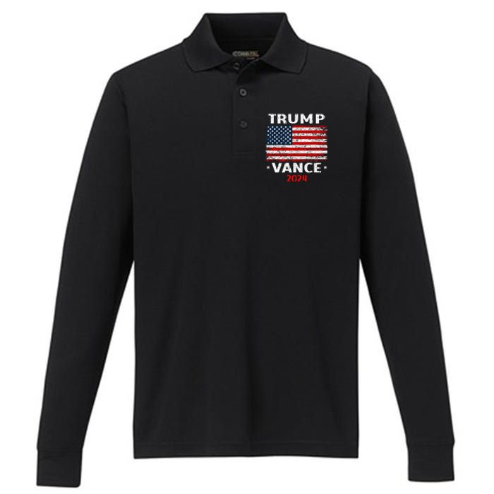 America Flag Trump Vance 2024 Vp Vice President Performance Long Sleeve Polo