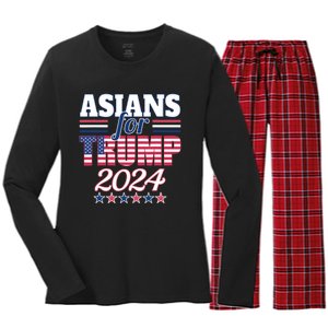 Asians For Trump Pro Trump 2024 Election Trump Supporter Women's Long Sleeve Flannel Pajama Set 