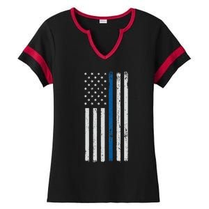 American Flag Thin Blue Line Police Support Lives Matter US Ladies Halftime Notch Neck Tee