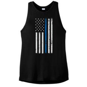 American Flag Thin Blue Line Police Support Lives Matter US Ladies PosiCharge Tri-Blend Wicking Tank