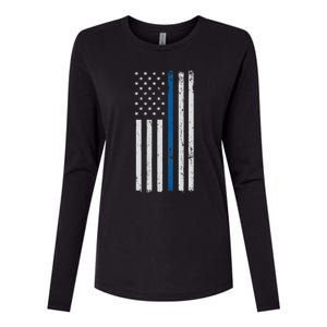 American Flag Thin Blue Line Police Support Lives Matter US Womens Cotton Relaxed Long Sleeve T-Shirt