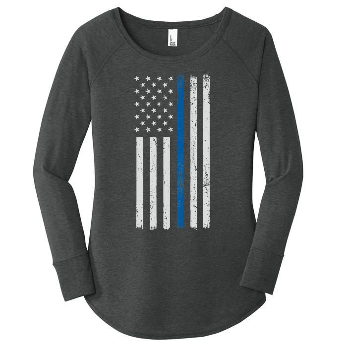 American Flag Thin Blue Line Police Support Lives Matter US Women's Perfect Tri Tunic Long Sleeve Shirt