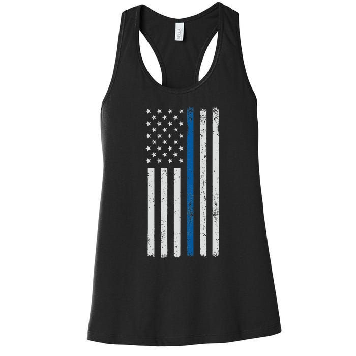 American Flag Thin Blue Line Police Support Lives Matter US Women's Racerback Tank