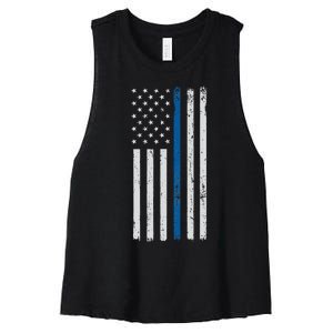 American Flag Thin Blue Line Police Support Lives Matter US Women's Racerback Cropped Tank