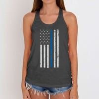 American Flag Thin Blue Line Police Support Lives Matter US Women's Knotted Racerback Tank