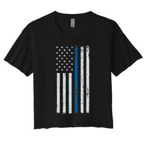 American Flag Thin Blue Line Police Support Lives Matter US Women's Crop Top Tee