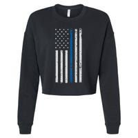 American Flag Thin Blue Line Police Support Lives Matter US Cropped Pullover Crew