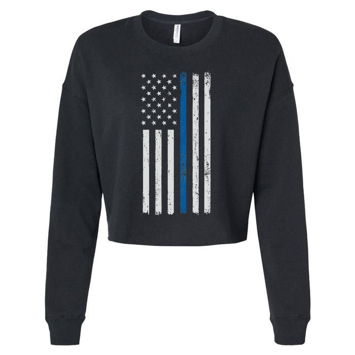 American Flag Thin Blue Line Police Support Lives Matter US Cropped Pullover Crew