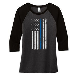 American Flag Thin Blue Line Police Support Lives Matter US Women's Tri-Blend 3/4-Sleeve Raglan Shirt