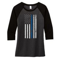 American Flag Thin Blue Line Police Support Lives Matter US Women's Tri-Blend 3/4-Sleeve Raglan Shirt