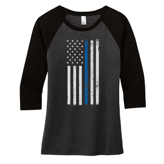 American Flag Thin Blue Line Police Support Lives Matter US Women's Tri-Blend 3/4-Sleeve Raglan Shirt