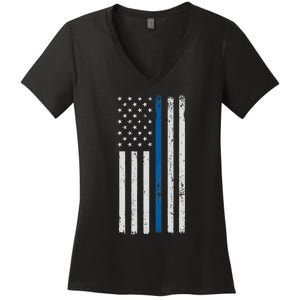 American Flag Thin Blue Line Police Support Lives Matter US Women's V-Neck T-Shirt