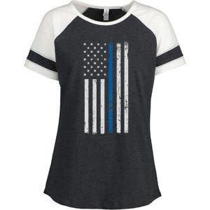 American Flag Thin Blue Line Police Support Lives Matter US Enza Ladies Jersey Colorblock Tee