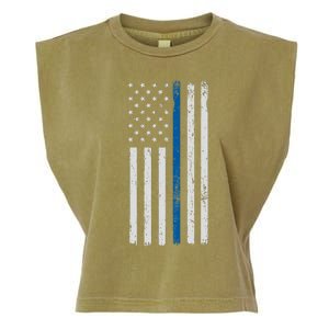 American Flag Thin Blue Line Police Support Lives Matter US Garment-Dyed Women's Muscle Tee